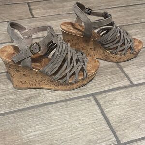 Maurices Gray Strappy Wedge Sandals